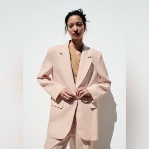 ZARA Linen Straight Classic Blazer/Jacket Beige Pink Size Small NEW